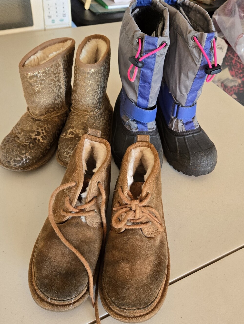 Size 2 Kids Bundle Lot of 3 pairs of boots UGGS Columbia